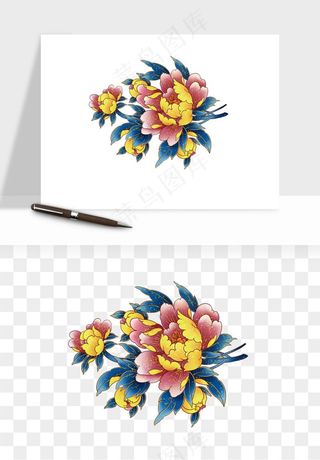 手绘国潮牡丹花花卉图案png免抠