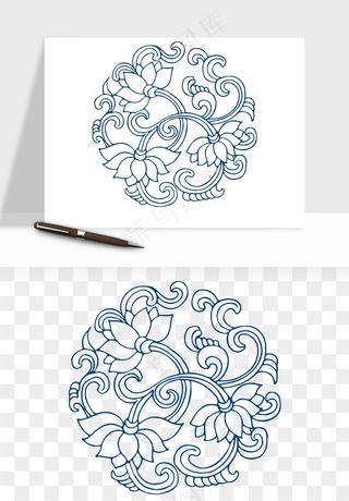 青花瓷花纹花卉图案png免抠