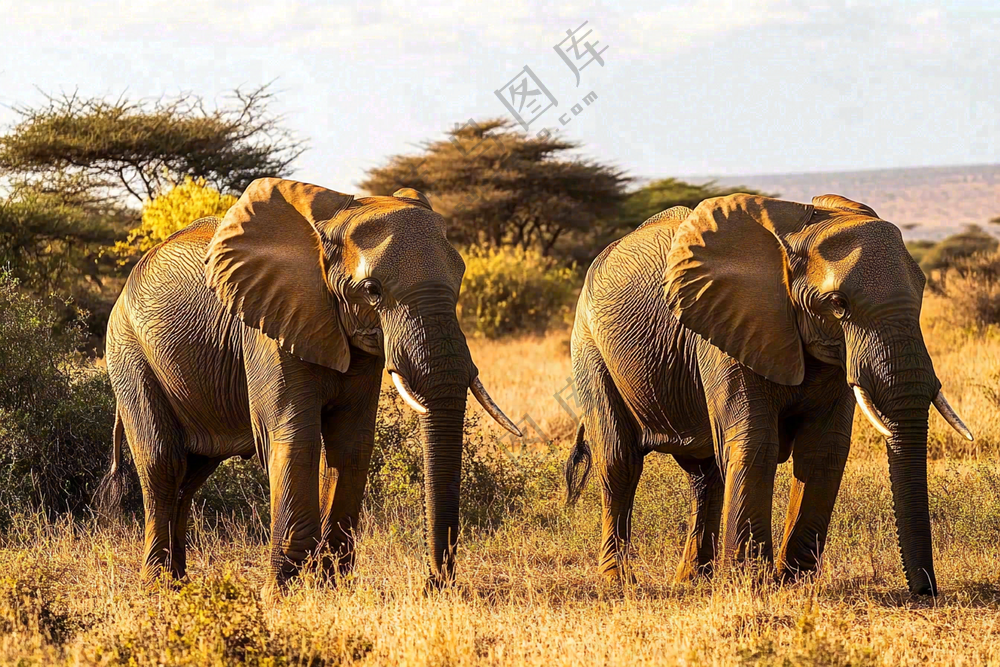 非洲大草原大象象群野生动物保护动物摄影图