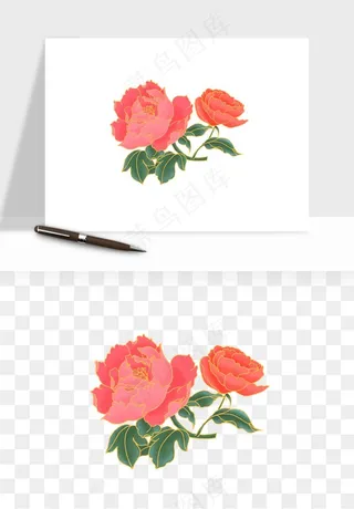 手绘国潮牡丹花花卉图案png免抠