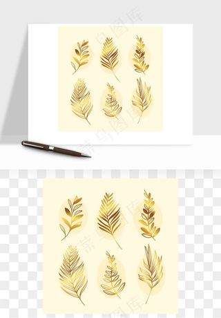 手绘金色叶子矢量png免抠