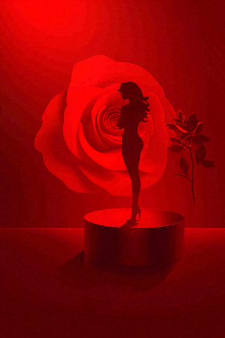 红色玫瑰花展台女生节女神妇女节情人节七夕插画背景