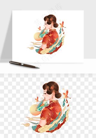 手绘国潮女性人物插画png免抠