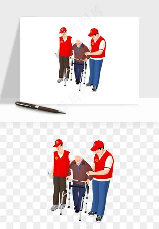 手绘志愿者人物插画png免抠
