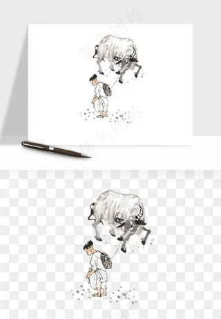 牧童放牛的孩子png免抠