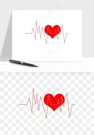 手绘心电图爱心线条png免抠