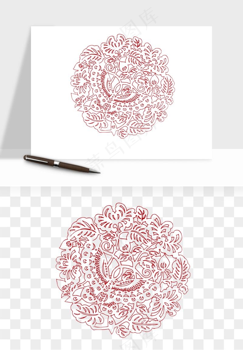 传统窗花剪纸图案png免抠