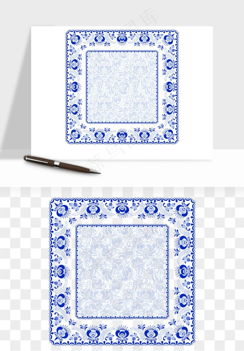 青花瓷花纹花卉图案png免抠