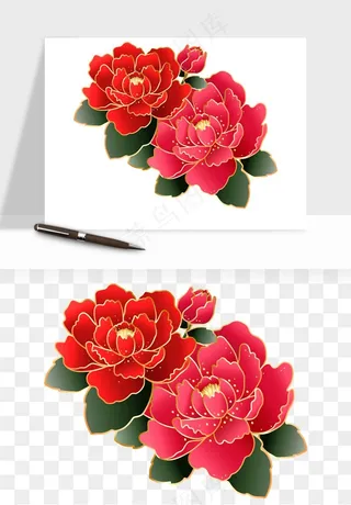 手绘国潮牡丹花花卉图案png免抠