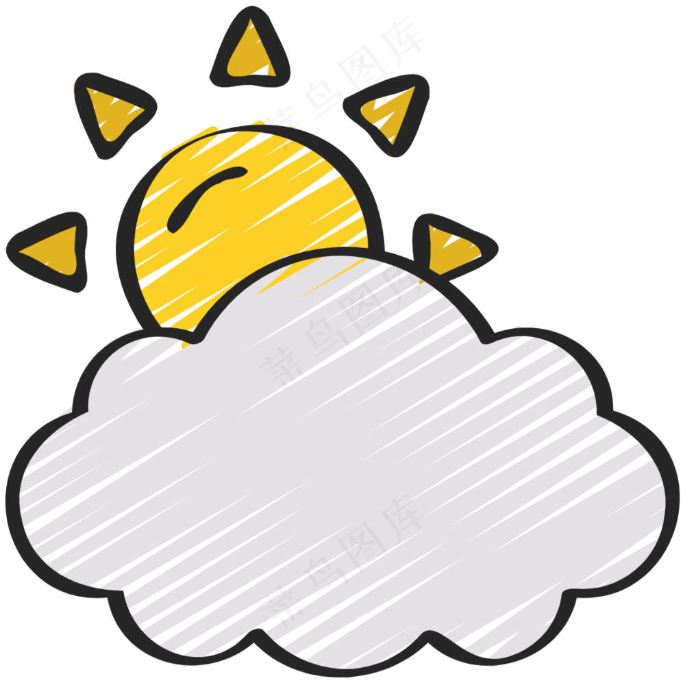 多云转晴 天气 铅笔手绘图标 icon