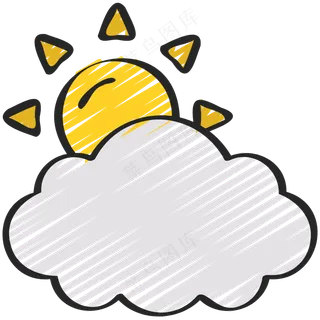 多云转晴 天气 铅笔手绘图标 icon