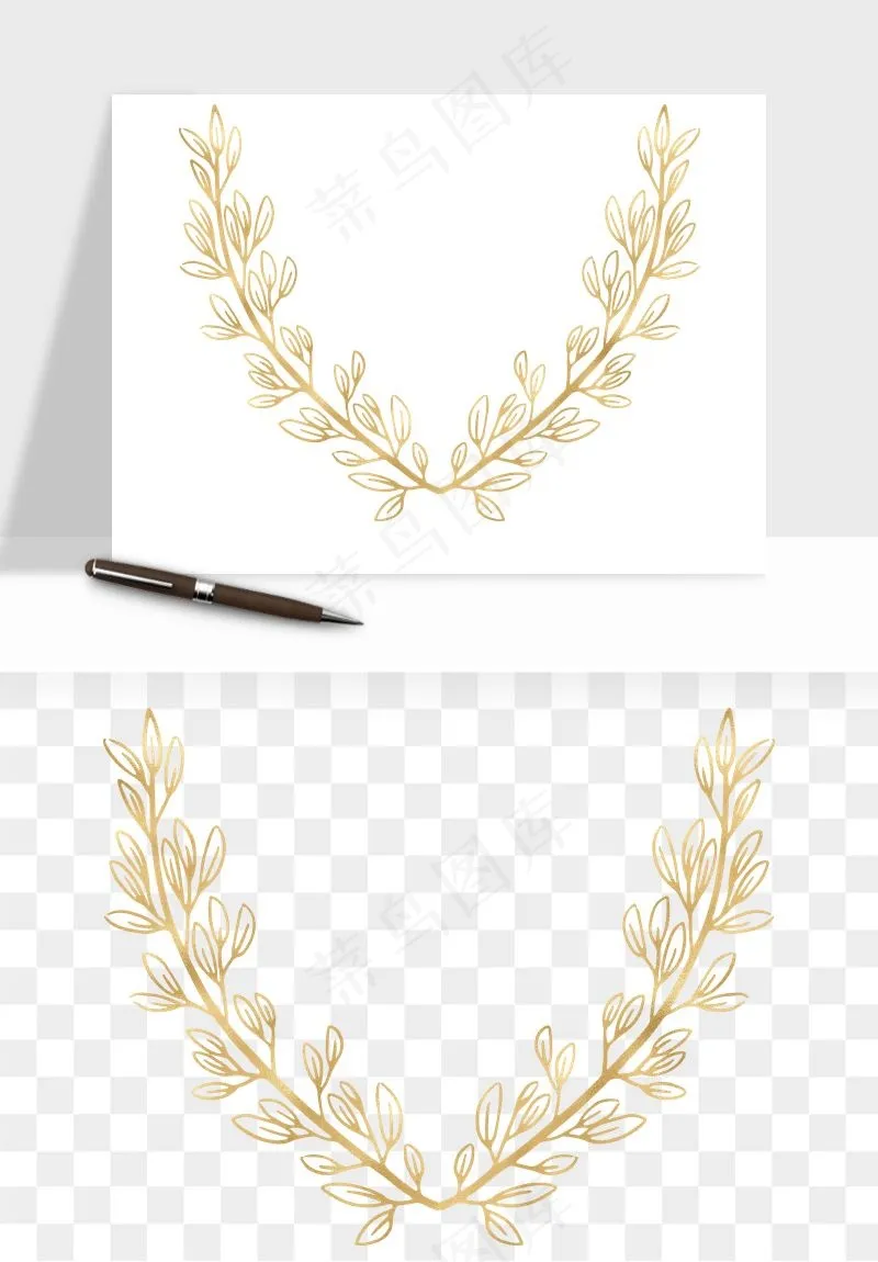 金色植物花环边框png免抠