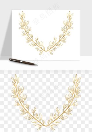 金色植物花环边框png免抠