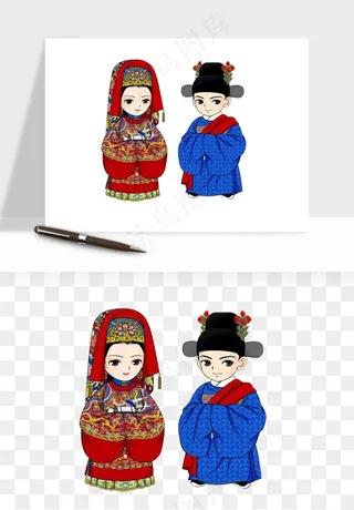 卡通中式婚礼新人png免抠