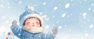 冬季雪地里玩耍的男孩堆雪人可爱卡通插画小雪大雪小寒大寒背景