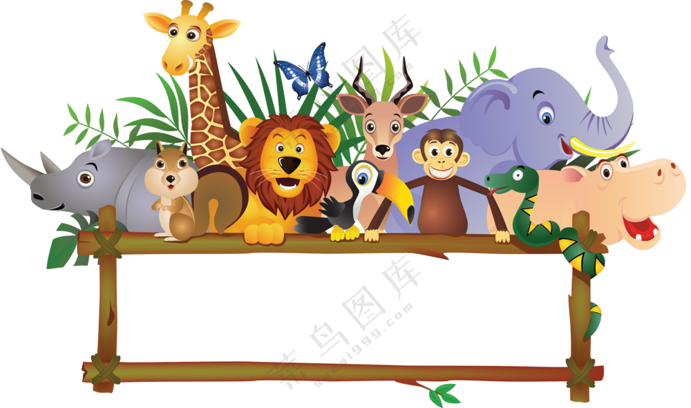 空白告示牌与动物卡通创意免抠图片