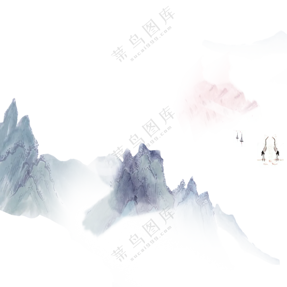 仙鹤与巍峨群山中国风绘画免抠图片