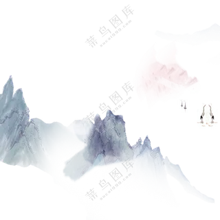 仙鹤与巍峨群山中国风绘画免抠图片