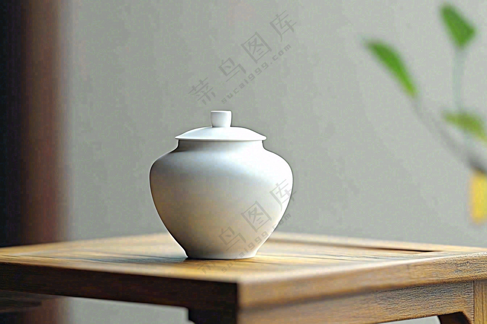 白色瓷器茶叶罐茶道摄影图