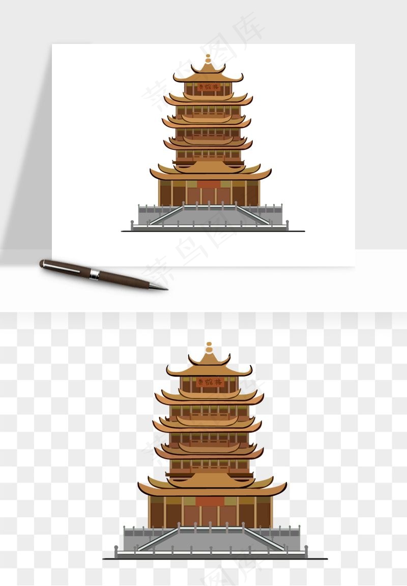 国潮风古建筑古楼古塔鼓楼psd,png免抠图