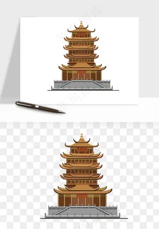 国潮风古建筑古楼古塔鼓楼psd,png免抠图