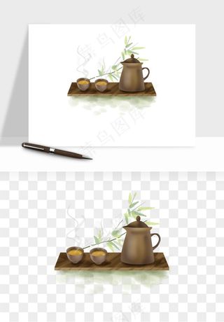 手绘茶壶茶具png免抠