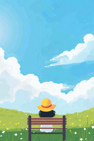 夏天大自然公园椅子上的人物处暑卡通插画背景