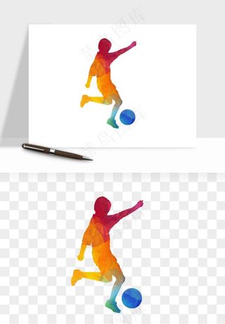 手绘踢足球运动人物png免抠