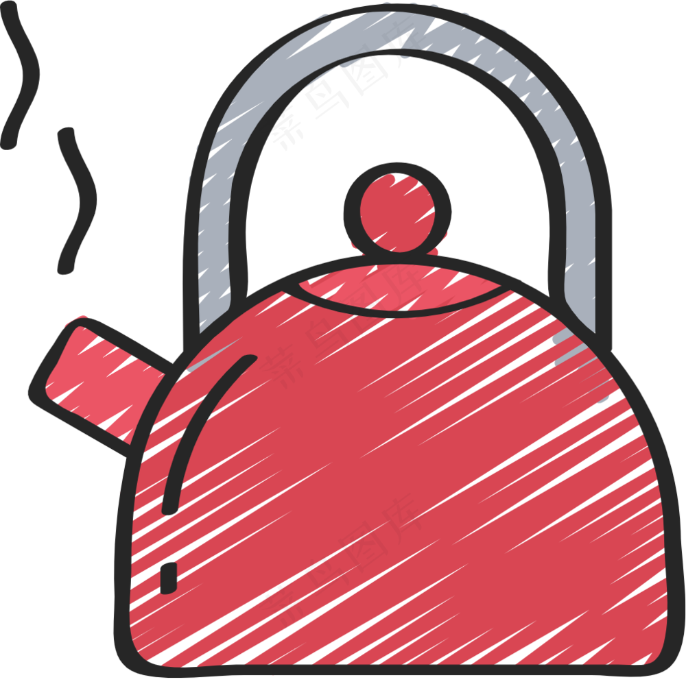 红色茶壶 烧水壶 铅笔手绘图标icon