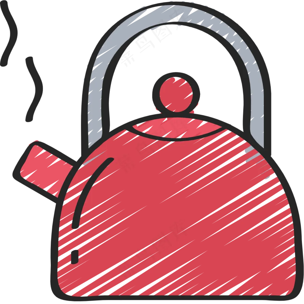 红色茶壶 烧水壶 铅笔手绘图标icon