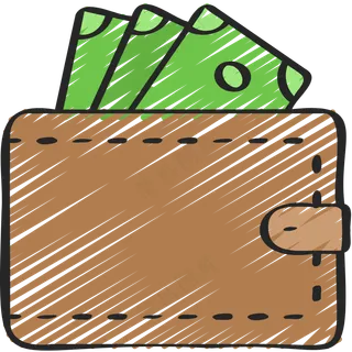 钱包 装满了钱 铅笔手绘图标icon