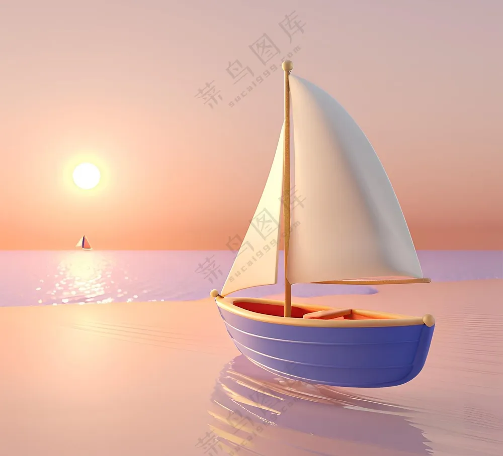 日暮黄昏卡通3D帆船模型