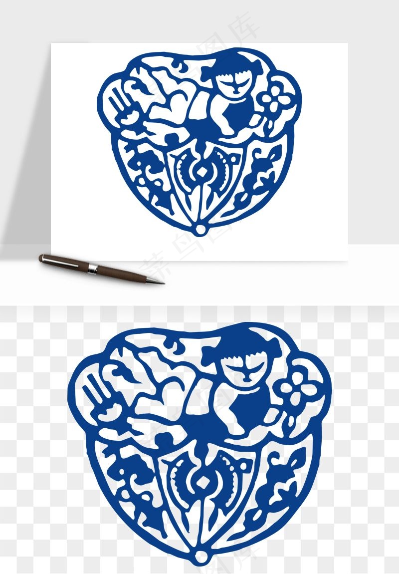 青花瓷花纹花卉图案png免抠