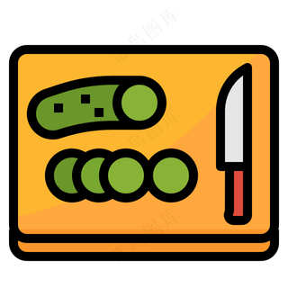 切菜板 切黄瓜 线性彩色图标