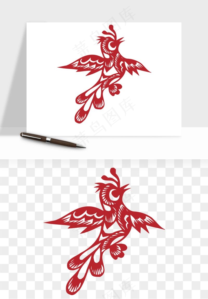传统花鸟动物剪纸png免抠