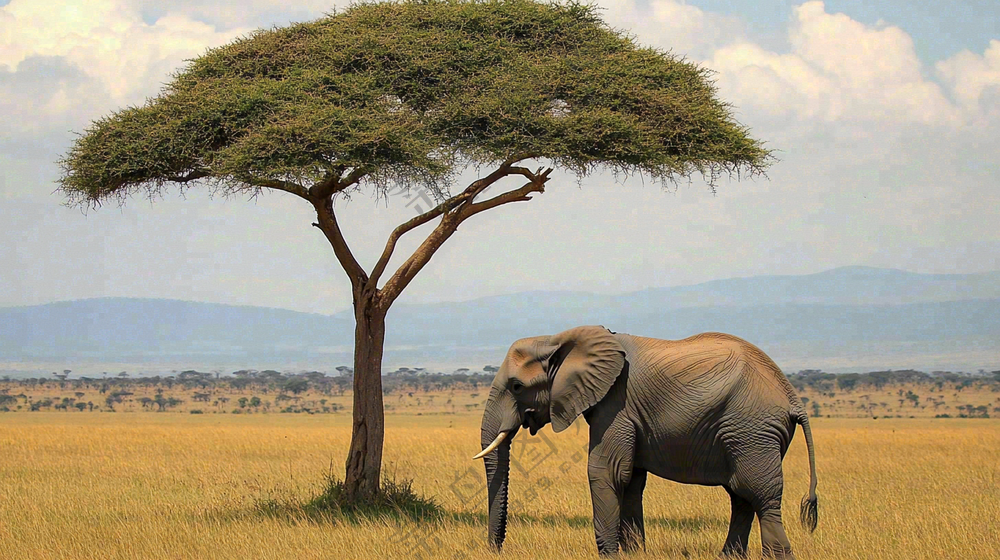 非洲大草原大象象群野生动物保护动物摄影图