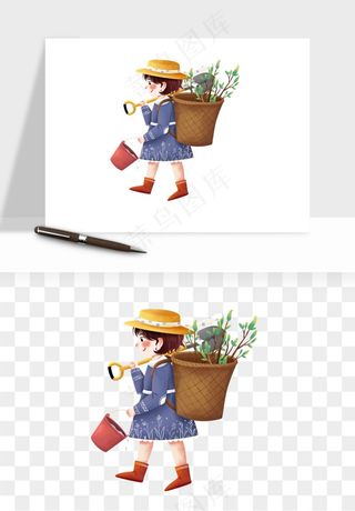 手绘植树节挖土人物png免抠