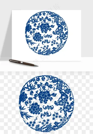青花瓷花纹花卉图案png免抠