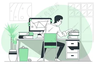 办公桌前操作电脑的卡通素材