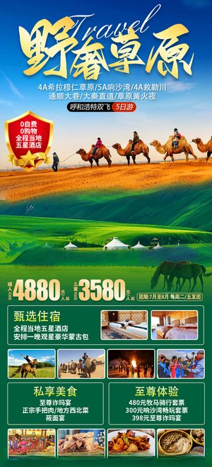 野奢草原旅游海报响沙湾骆驼