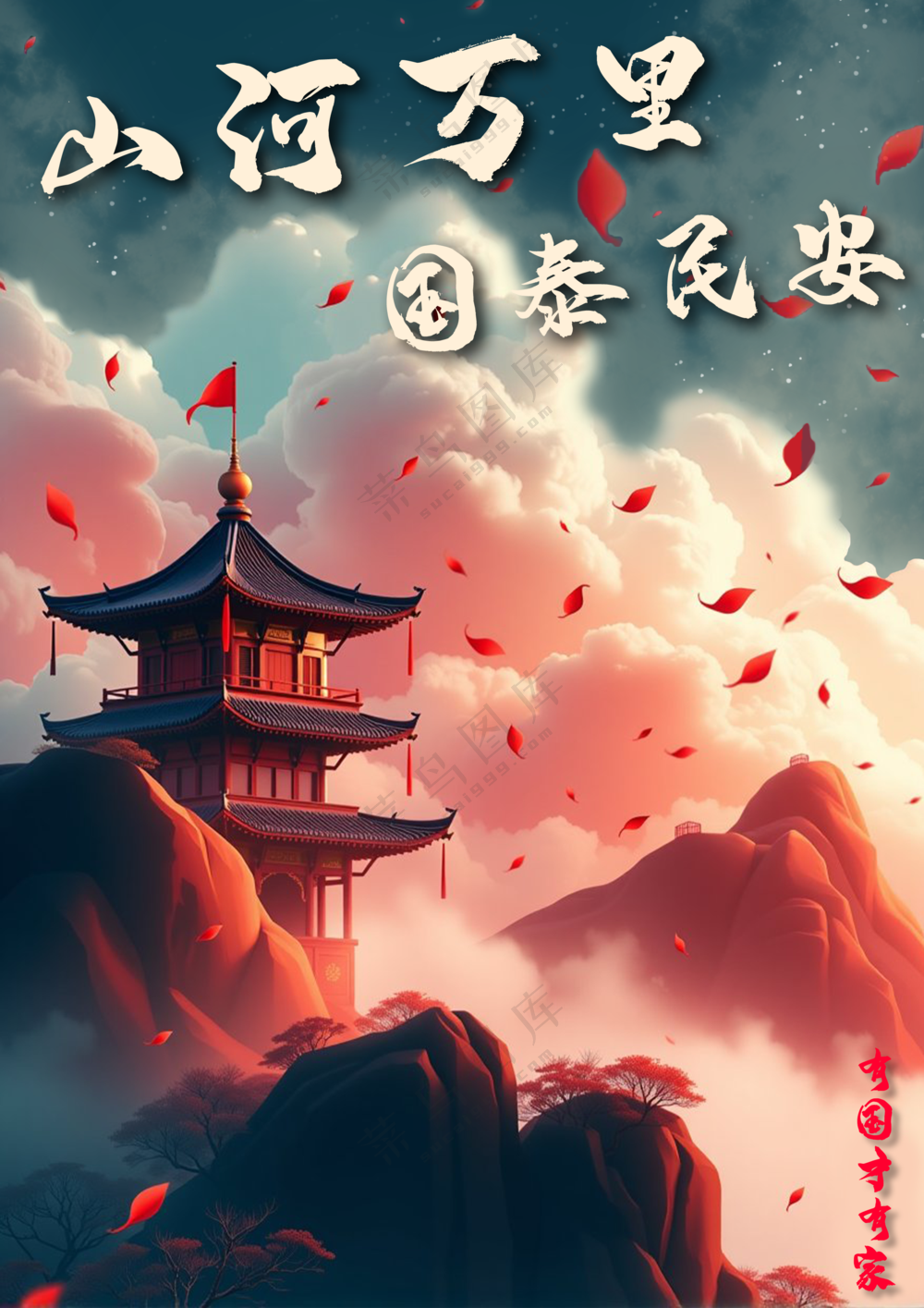 澎湃大气红色国风海报