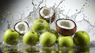 椰子汁飞溅新鲜果汁摄影图