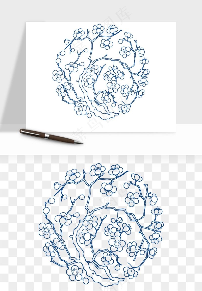 青花瓷花纹花卉图案png免抠