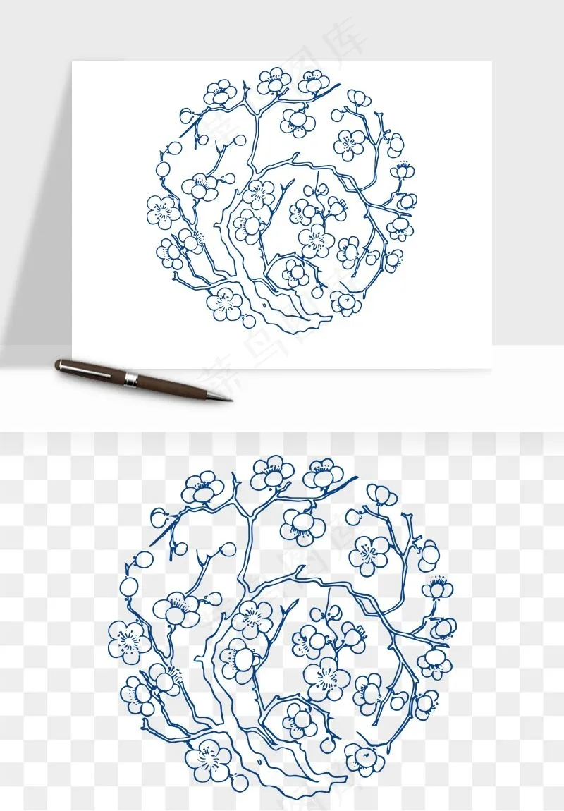 青花瓷花纹花卉图案png免抠