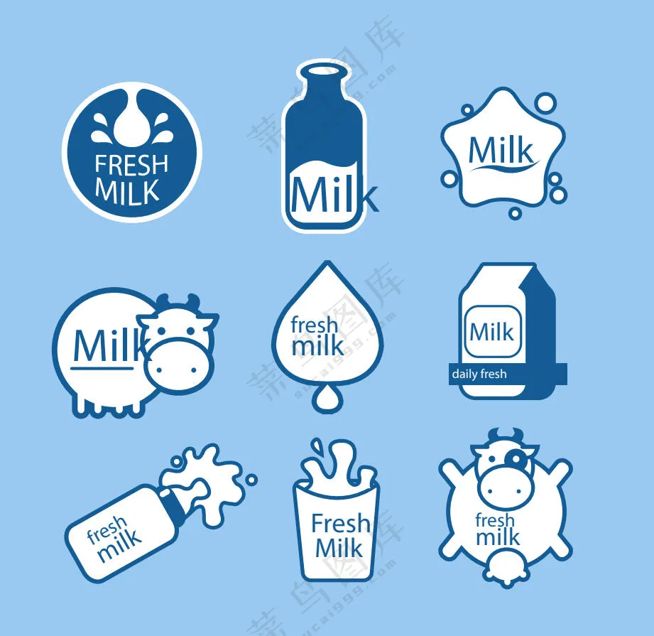 蓝色牛奶标签矢量素材图片