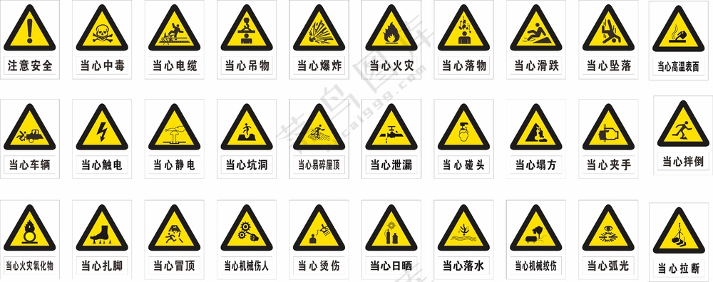 黄色当心标志标识