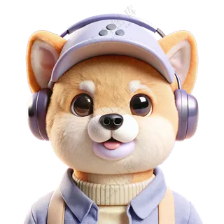 动物可爱戴耳机听音乐小狗