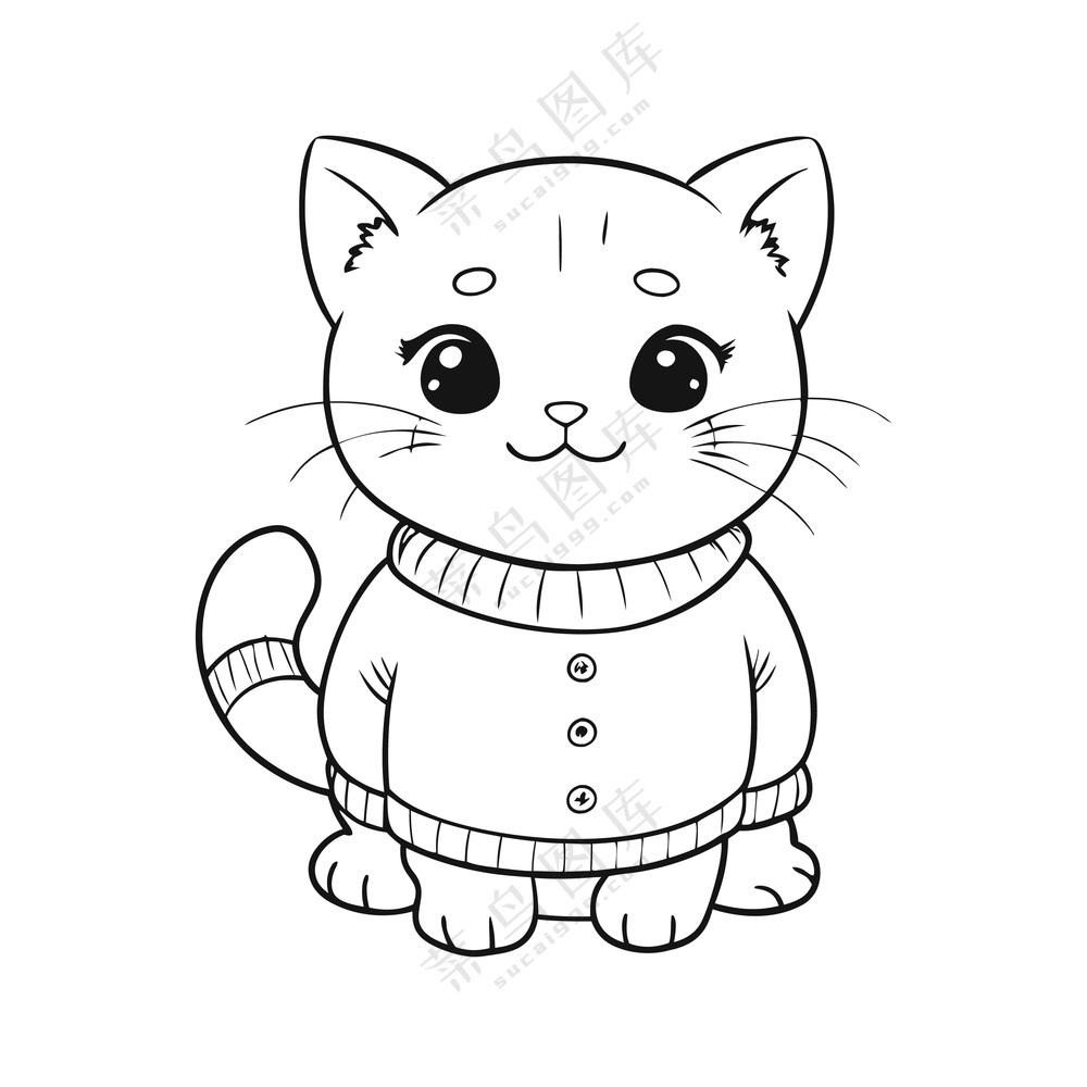 动物线条手绘穿毛衣小猫