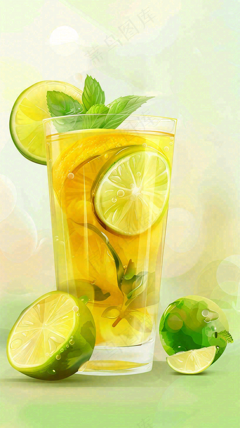 夏天冰饮柠檬茶清凉小暑大暑插画背景