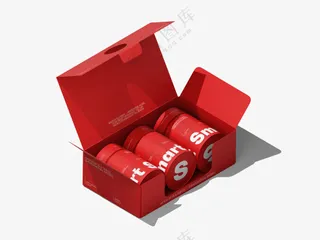 红色高档茶叶礼盒牛皮纸罐贴图样机包装vi设计展示模板-09